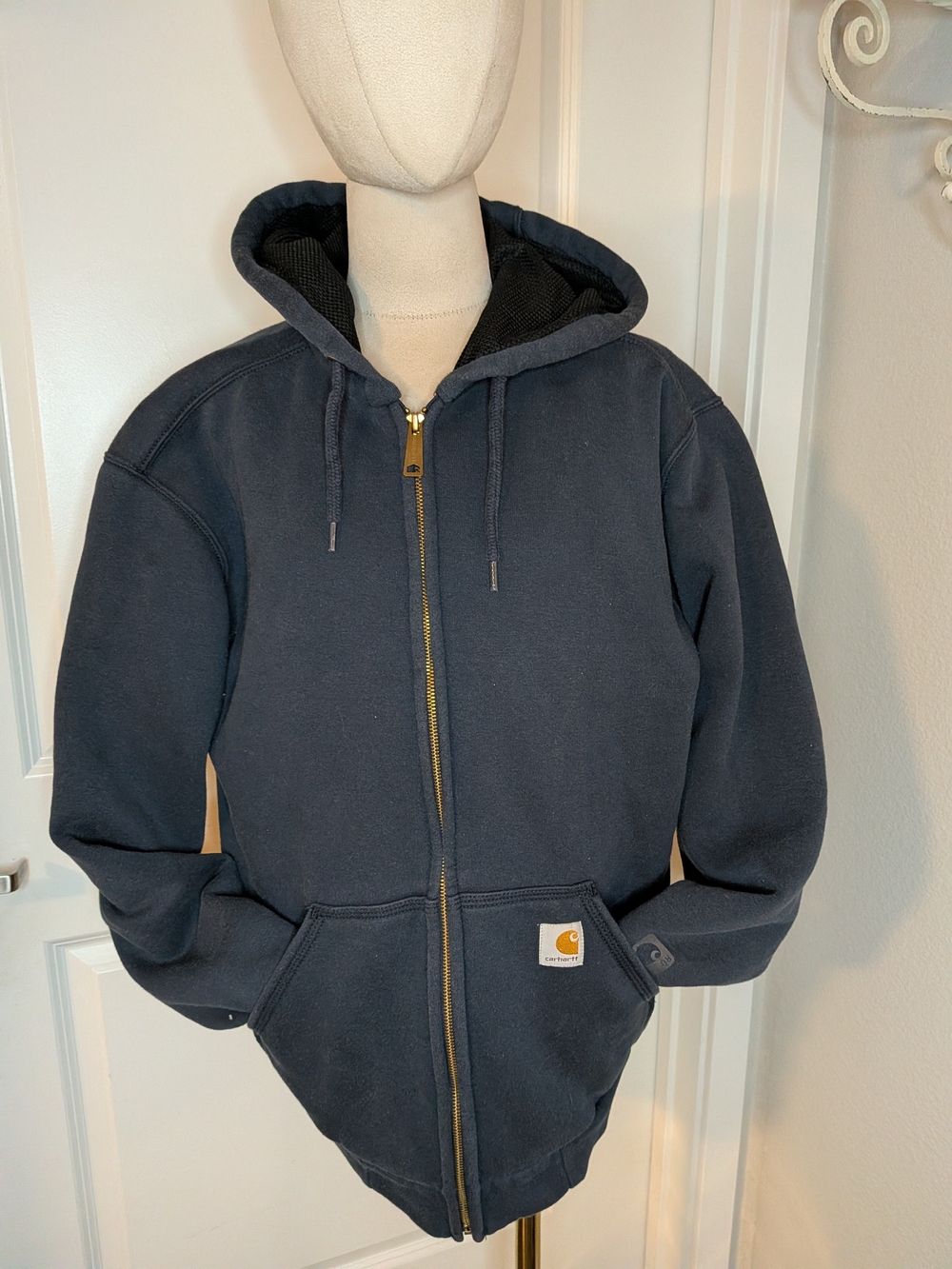Carhartt Navy Blue Thermal Lined Zip-Up Hooded Sweatshirt Jacket SZ Small